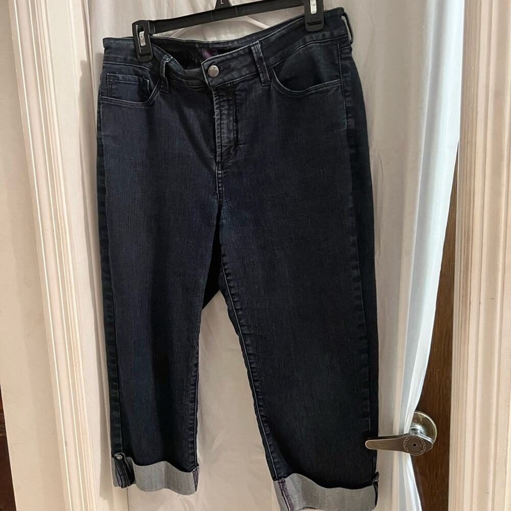 Nydj blue cuff hem ankle cropped jeans size 10